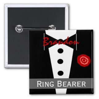 Ring Bearer    Custom Name Tux Wedding Button