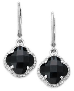 Sterling Silver Black Onyx (6 3/4 ct. t.w.) and White Topaz (5/8 ct. t.w.) Clover Earrings   Earrings   Jewelry & Watches