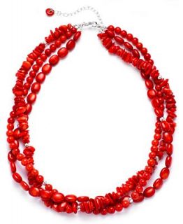 Avalonia Road Sterling Silver Necklace, Coral Beaded Three Row Necklace   Necklaces   Jewelry & Watches