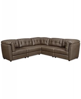Fabian Leather Modular Sectional Sofa, 5 Piece (3 Square Corners and 2 Armless Chairs) 147W x 114D x 35H   Furniture
