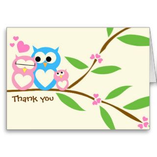 Baby Girl Owl Thank You Note Card