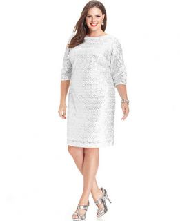 Calvin Klein Plus Size Dress, Three Quarter Sleeve Sequin Lace Shift   Dresses   Plus Sizes