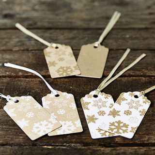 gold snowflakes brown christmas gift tag by sophia victoria joy