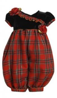 Red Black Crossover Velvet and Metallic Plaid Romper RD1HB Bonnie Jean Baby Infant Special Occasion Flower Girl Holiday BNJ Social Dress, Red Clothing