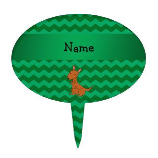 Personalized name kangaroo green chevrons cake topper