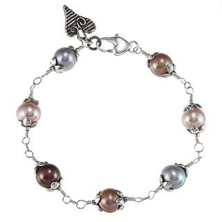 Charming Life Silver Multi colored Pearl and Heart Bracelet (7 8 mm) Charming Life Pearl Bracelets