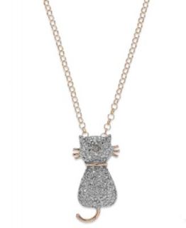 Diamond Necklace, 14k Gold and Sterling Silver Cat Pendant (1/8 ct. t.w.)   Necklaces   Jewelry & Watches