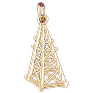 14K Yellow Gold Oil Well, Oil Rig Pendant Jewelry