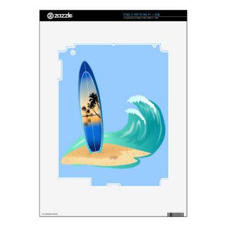 Palm Tree Surfboard Sand Beach and Waves iPad Skin