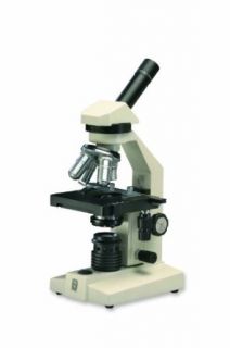 National Optical 131 SPMS Intermediate and High School Inclined Monocular Compound Microscope, Widefield 10x Eyepiece, DIN 4x, 10x, 40xR and 100xR Achromatic Objective, 20 Watt Tungsten Bulb Light Source, 110V