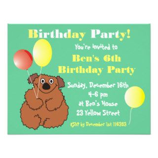 Cute Teddy Bear Kids Birthday Party Invitation