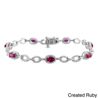 Miadora Sterling Silver Pink Sapphire or Ruby Link Bracelet Miadora Gemstone Bracelets