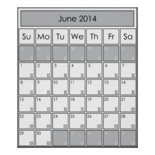 June 2014 calendar zodiac poster