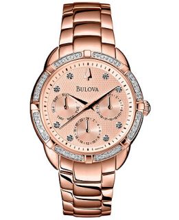 Bulova Womens Diamond Accent Rose Gold Tone Stainless Steel Bracelet Watch 36mm 98R178   Watches   Jewelry & Watches