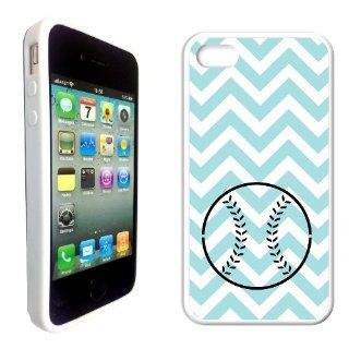 Love Softball Aqua Zig Zag Cute Hipster White Silicon Bumper iPhone 4 Case Fits iPhone 4 & iPhone 4S Cell Phones & Accessories