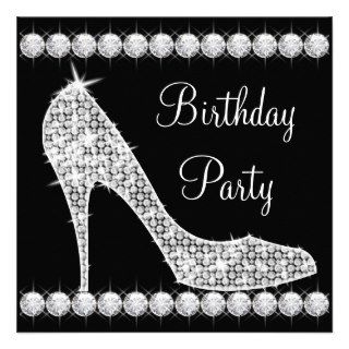 Diamond Black High Heel Shoe Birthday Party Custom Invites