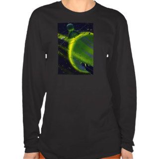 Vintage Science Fiction Green Planet w Spaceship T shirts