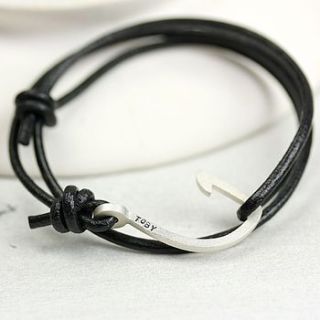 personalised men's leather hook bracelet by lisa angel