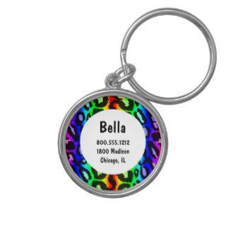 Primary Rainbow Leopard Pet Identification Tag Key Chains