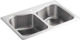 KOHLER K 3369 1 NA Staccato Double Basin Self Rimming Kitchen Sink, Stainless Steel   Double Bowl Sinks  
