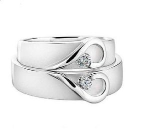 his and hers white gold heart wedding bands by diamond affair
