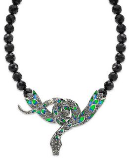Genevieve & Grace Sterling Silver Black Agate (96 ct. t.w.) and Marcasite Colorful Snake Necklace   Necklaces   Jewelry & Watches