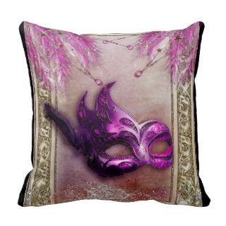 Elegant Purple & Gold masquerade mask Throw Pillows
