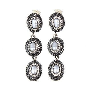 Handcrafted Sterling Silver Blister Pearl and Crystal Drop Earrings (Turkey) Earrings