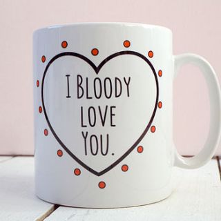 'bloody love you' romantic anniversary mug by kelly connor designs knitting bags and gifts