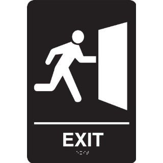 Accuform Signs PAD124BK ADA Braille Tactile Sign, Legend "EXIT" with Graphic, 6" Width x 9" Length x 1/8" Thickness, White on Black Industrial Warning Signs