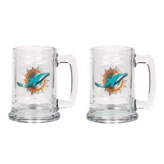 Miami Dolphins 15oz. Glass Beer Mugs   Set of 2  NFL Dolphins Glassware  Other Products  