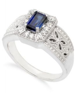 14k White Gold Ring, Sapphire (1 ct. t.w.) and Diamond (1/5 ct. t.w.) Ring   Rings   Jewelry & Watches