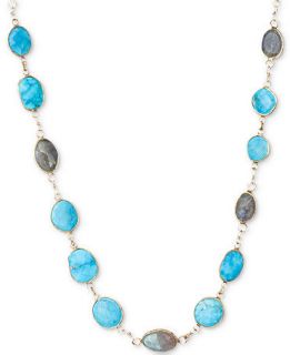 14k Gold over Sterling Silver Necklace, Bezel Set Labradorite (18 9/10 ct. t.w.) and Reconstituted Turquoise (26 9/10 ct. t.w.) Necklace   Necklaces   Jewelry & Watches