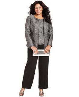 Kasper Plus Size Suit, Metallic Jacquard Jacket, Shell & Black Pants   Suits & Separates   Plus Sizes