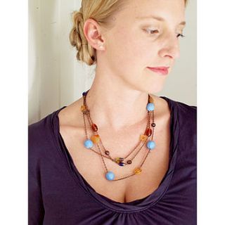 three strand copper chain necklace with amber by lucy