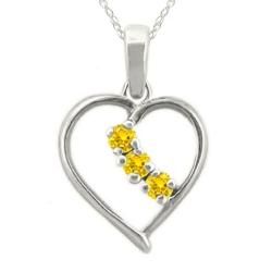 10k Gold November Birthstone Citrine 3 stone Heart Necklace Gemstone Necklaces