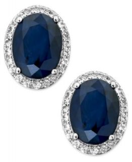 14k White Gold Earrings, Sapphire (2 1/2 ct. t.w.) and Diamond (1/4 ct. t.w.) Teardrop   Earrings   Jewelry & Watches
