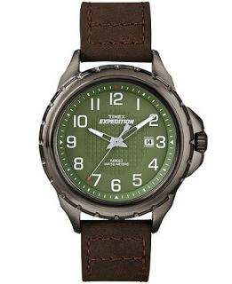 Timex Watch, Mens Expedition Brown Leather Strap 43mm T49946UM   Watches   Jewelry & Watches