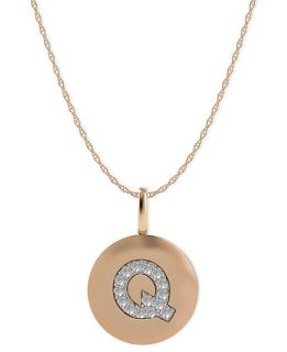 14k Rose Gold Necklace, Diamond Accent Letter Q Disk Pendant   Necklaces   Jewelry & Watches