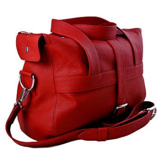 hand crafted red leather overnight bag by freeload leather accessories