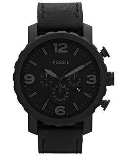 Fossil Mens Chronograph Nate Black Leather Strap Watch 50mm JR1354   Watches   Jewelry & Watches
