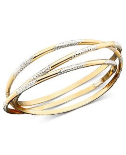 14k Gold over Sterling Silver Three Interlocking Diamond Cut Bangle Bracelets   Bracelets   Jewelry & Watches