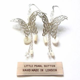 'butterfly o' white earrings by little pearl button