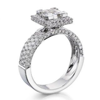 Certified, Princess Cut, Solitaire Diamond Ring in 14K Gold / White (2 ct, J Color, SI2 Clarity) Natural Diamond Jewelry