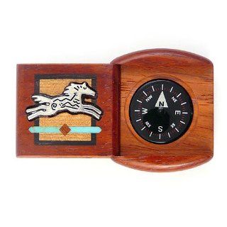 Handcrafted Wood Pocket Compass with Sliding Lid   Spirit Horse  Sport Compasses  Sports & Outdoors