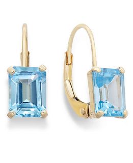 10k Gold Earrings, Emerald Cut Blue Topaz Leverback Earrings (2 ct. t.w.)   Earrings   Jewelry & Watches
