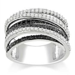 Miadora 10k White Gold 1ct TDW Black and White Diamond Crossover Ring (G H, I3) Miadora Diamond Rings