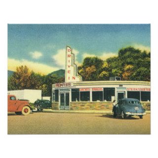 Vintage Restaurant, 50s Drive In Diner and Cars Custom Invitations