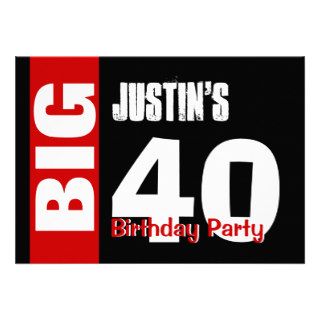 Big 40 Birthday Modern Red White Black B394 Custom Invitations