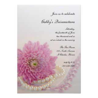 White Pearls and Pink Lace Quinceañera Party Invitations